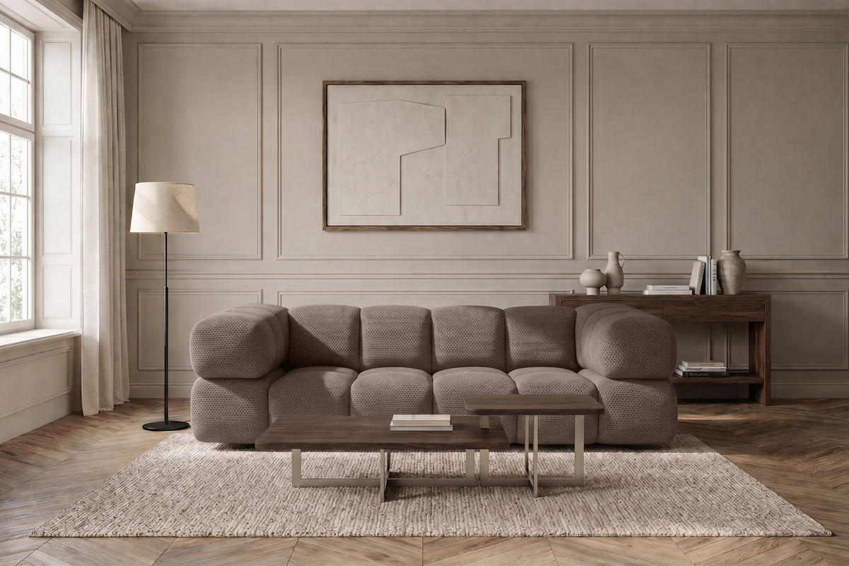 SOFA 3-SITZER, Strukturierter Premiumstoff Sonic, Braun, Averro - Braun, Holz (240/70/96cm) - Kaiser Möbel