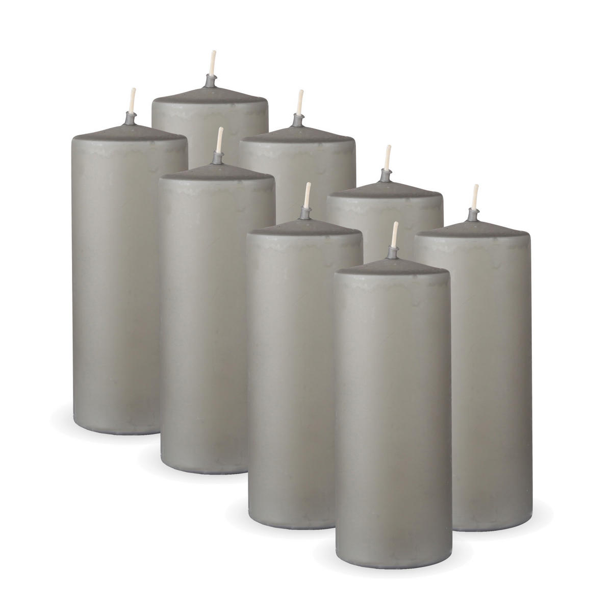 STUMPENKERZEN 8er Pack "Hellgrau", Größe Ø7cm x Höhe: 16 cm - Hellgrau, Naturmaterialien (7/16cm) - Bestlivings