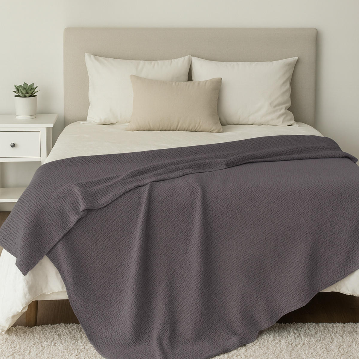 KUSCHELDECKE Waffelpiqué 140x200 cm Anthrazit - Anthrazit, Textil (140/200cm)