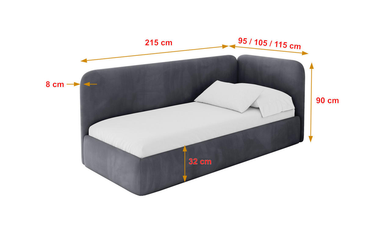 EINZELLBETT Jugendbett mit Bettkasten und Matratze H3/H4, Links - ELSY 100x200 Dunkelgrau - Dunkelgrau, Holzwerkstoff/Textil (100/200cm) - ALTDECOR