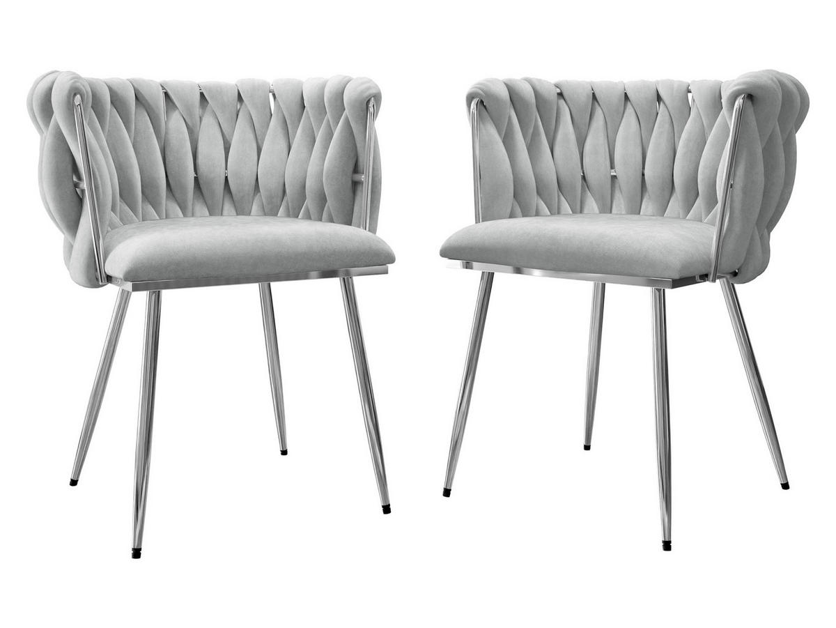 STUHL 2er-Set Muz DC-1142/CM (2 Stück in Samt) - Chromfarben/Grau, Textil/Metall (50/76/52cm) - MIRJAN24