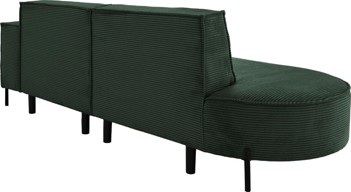 ECKSOFA Hana Loft 3-Sitzer Ecke Rechts, Cordstoff Chenille, Dunkelgrün 241/80/168 cm - Dunkelgrün/Schwarz, Textil/Metall (241/168cm) - WFL GROUP