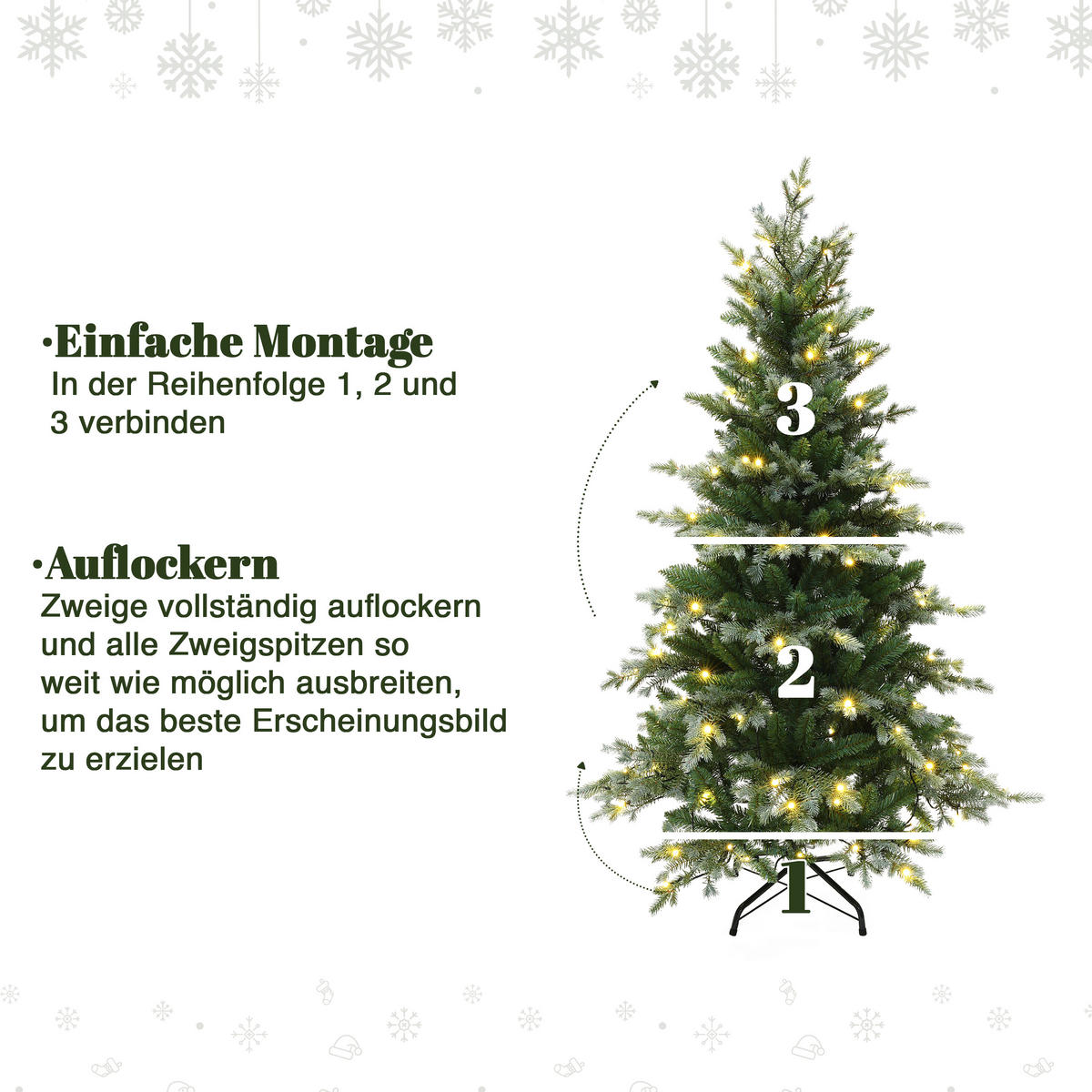 KÜNSTLICHER Weihnachtsbaum 150 cm mit Beleuchtung,8 Lichtmodi - Grün, Kunststoff (100/150/100cm) - Hometopia