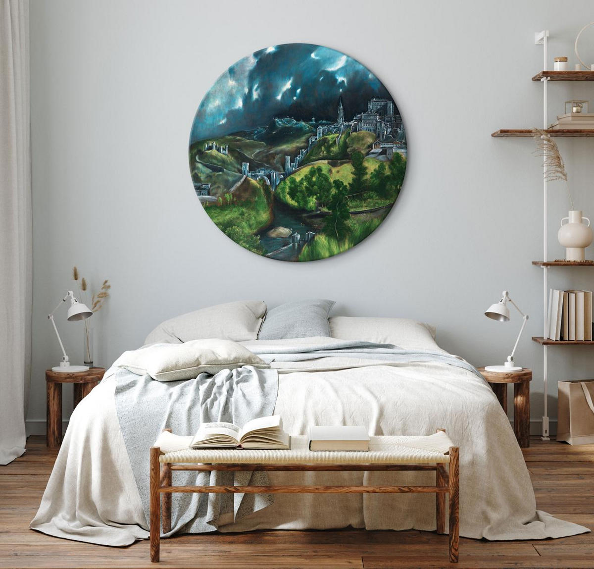 RUNDES BILD Grün 60/60 cm - Blau/Grün, Textil (60/60cm) - KUNSTLOFT