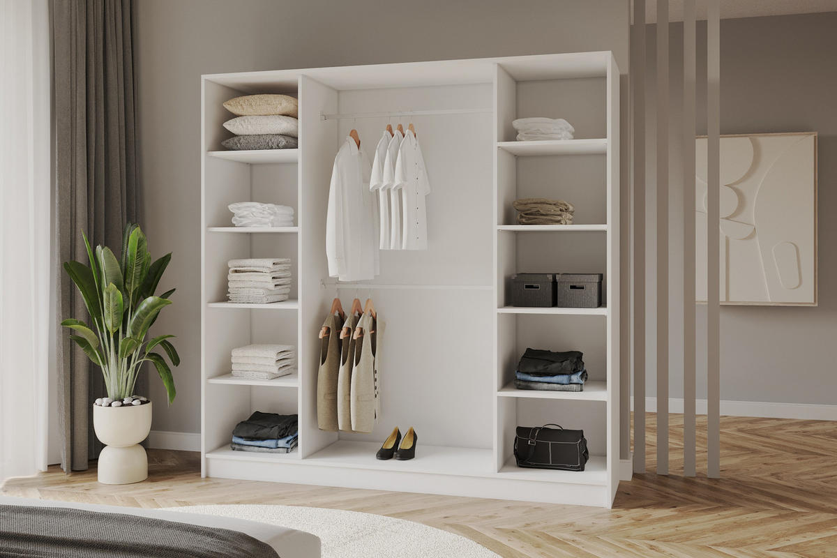 KLEIDERSCHRANK - LUSSO - 200 - Weiß - Schwarz/Weiß, Holzwerkstoff (200/200/51cm) - ALTDECOR