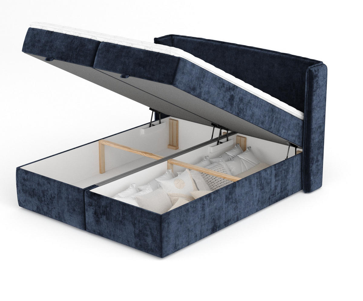 BOXBETT Passion Marineblau 200/200 cm mit Matratze und Topper - Schwarz/Dunkelblau, Holz/Holzwerkstoff (200/200cm) - Maison de Reve
