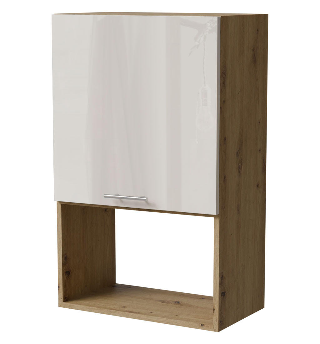 MIKROWELLENUMBAUSCHRANK Brerra W4MK/60 Eiche Artisan / RAL 9001 creme Hochglanz 60 /32,5 / 96cm - Creme/Eiche Artisan, Holz/Holzwerkstoff (60/96/32.5cm) - Feldmann-Wohnen