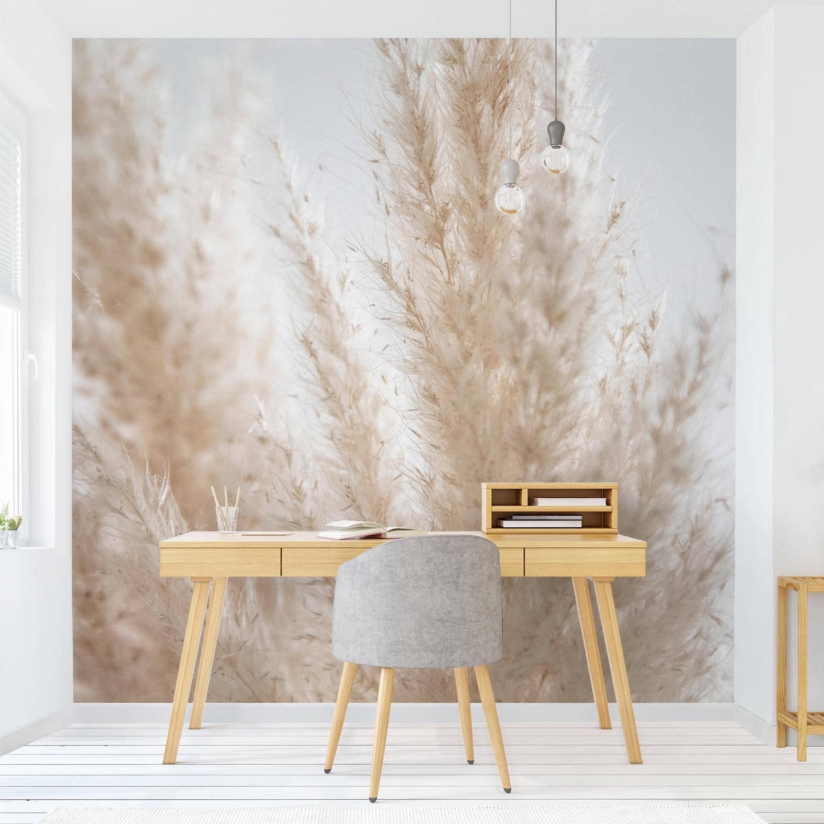 FOTOTAPETE Zartes Pampasgras Close Up 288/288 cm - Eichefarben, Papier (288/288cm) - Bilderwelten