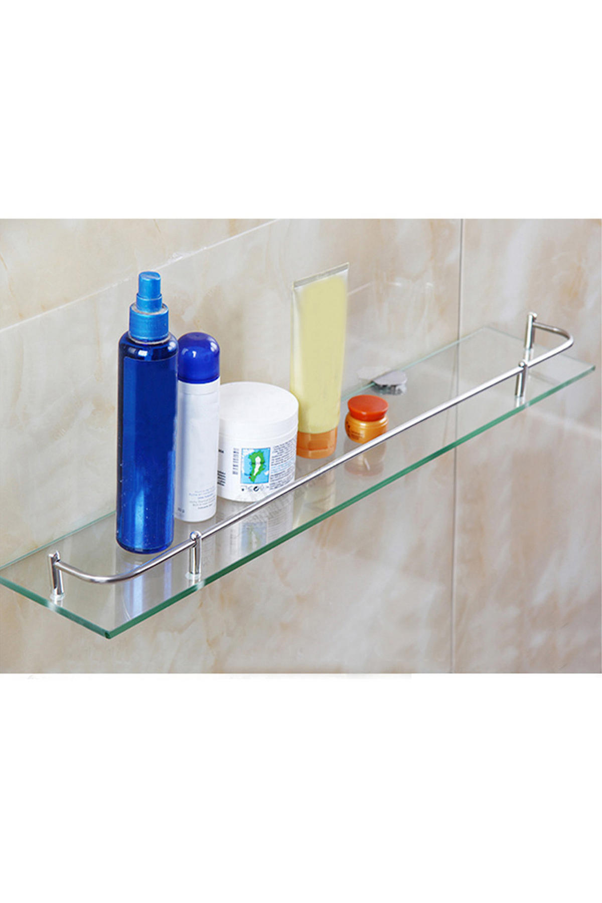 GLASABLAGE aus Glas und Metal in Transparent Badezimmer Wandmontage Platzsparend Mehr ordentlich 38,5 x 11 x 4,5 cm - Transparent/Silberfarben, Glas/Metall (38.5/3.5/11cm) - Livingandhome