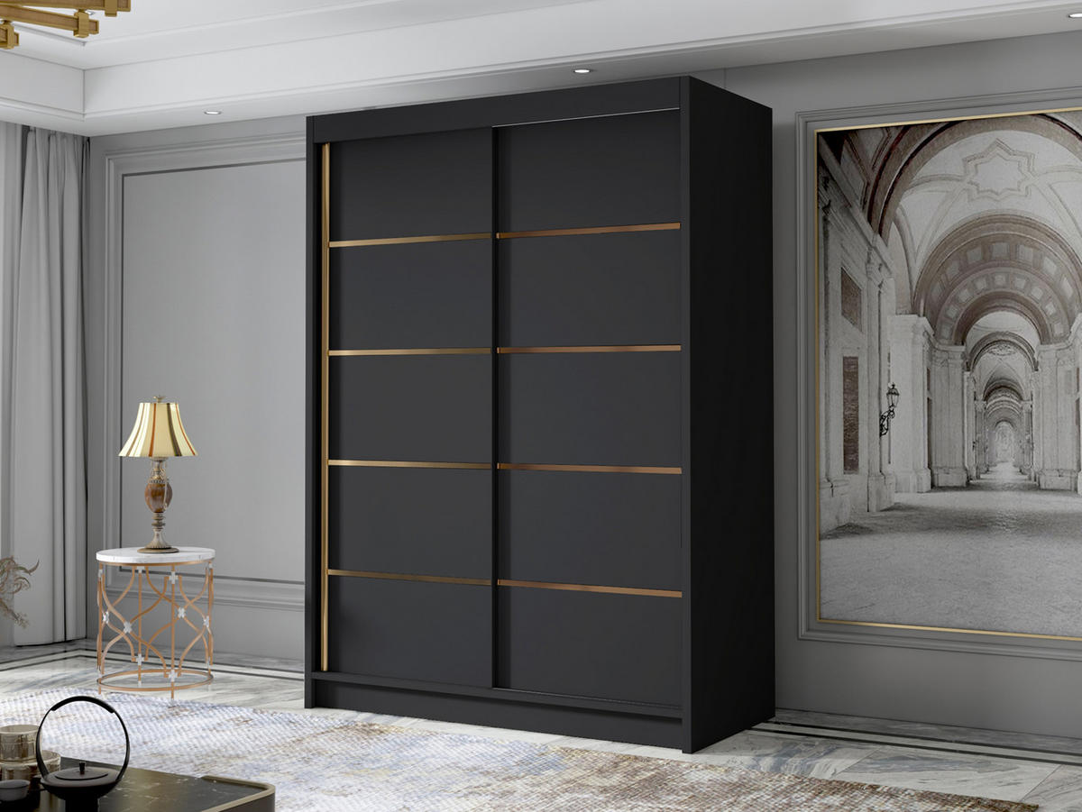 SCHIEBETÜRENSCHRANK Lungo IV - Goldfarben/Schwarz, Holzwerkstoff/Metall (120/200/58cm) - MIRJAN24
