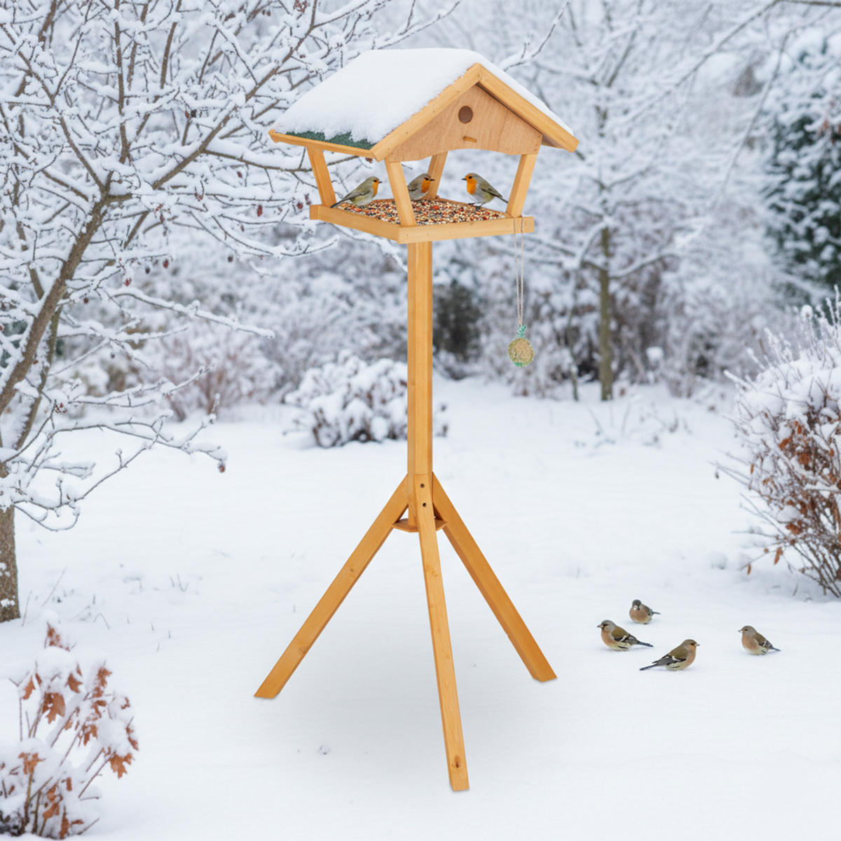 VOGELFUTTERHAUS - Orange, Holz (66/137/59cm) - Relaxdays