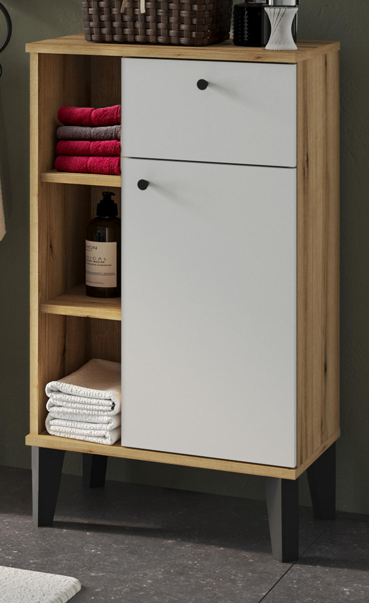 BADKOMMODE weiß, Evoke Eiche, Badkommode, 51 x 90 cm - Eichefarben/Schwarz, Holz/Holzwerkstoff (51/90/33cm) - Furn.Design