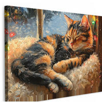 LEINWANDBILD Katze - Weihnachten - Winter - Tier Groß 140x90 cm - Bernsteinfarben, Textil (140/90cm) - MuchoWow