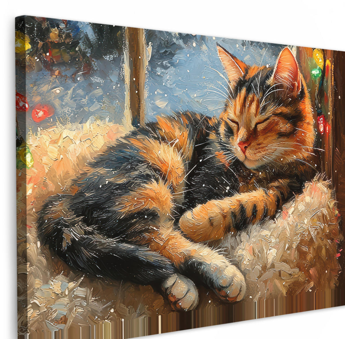 LEINWANDBILD Katze - Weihnachten - Winter - Tier Groß 140x90 cm - Bernsteinfarben, Textil (140/90cm) - MuchoWow