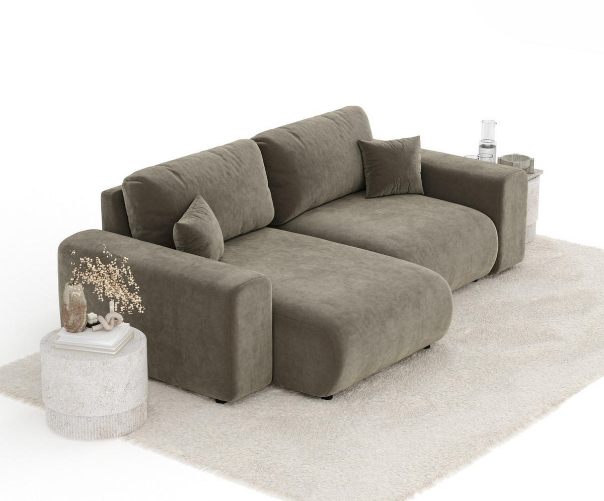ECKSOFA Zanzibar Taupe Samtstoff - Taupe/Schwarz, Holz/Holzwerkstoff (237/144cm) - Maison de Reve