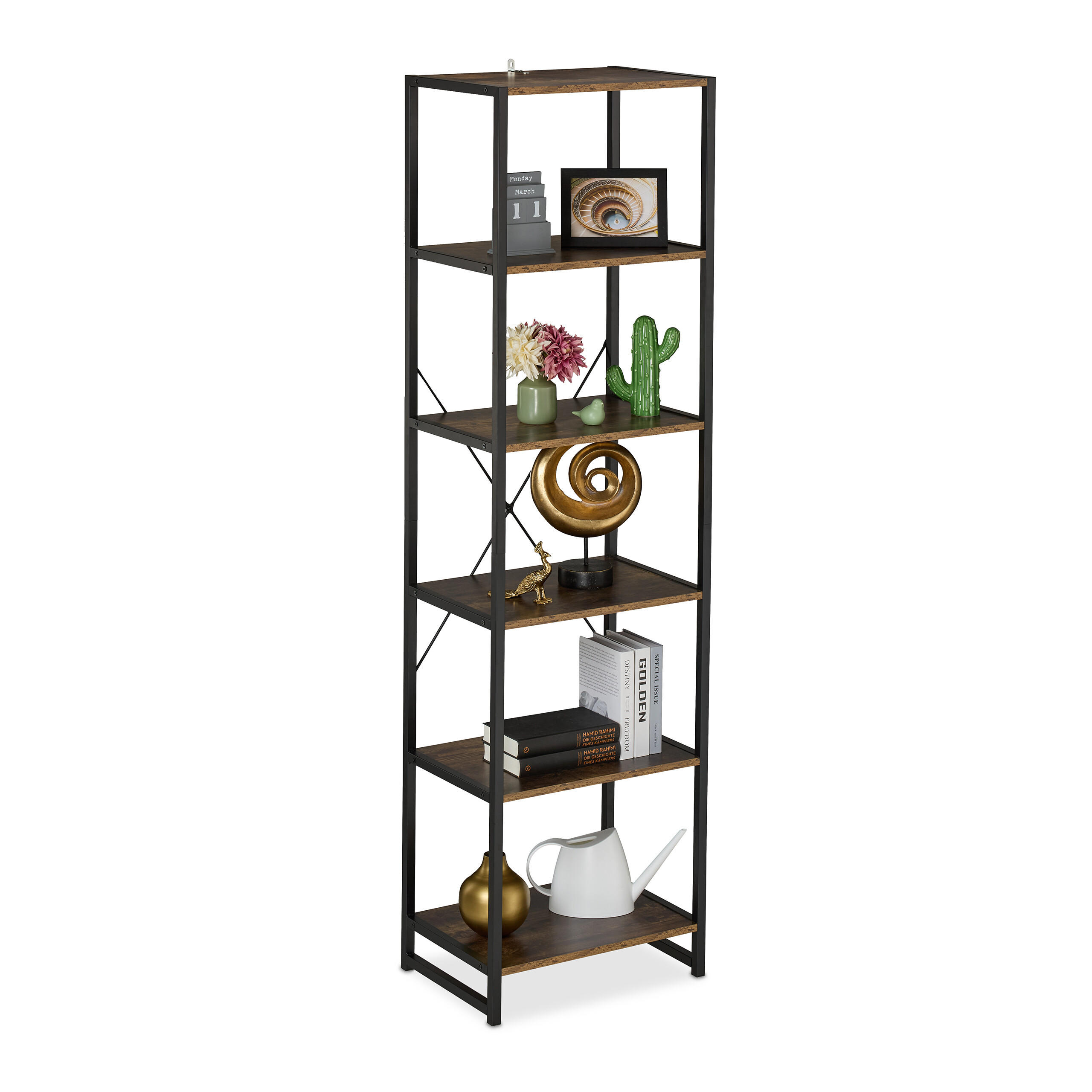 Relaxdays REGÁL Černý industriální 6 polic 180 cm
