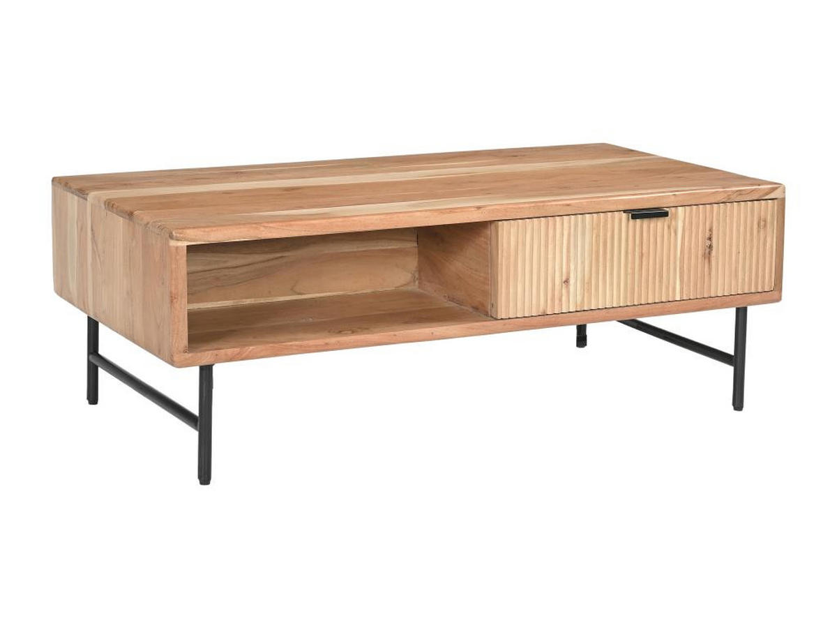 COUCHTISCH mit 2 Schubladen & 2 Ablagefächern - Akazienholz & schwarzes Metall - Holzfarben hell - ALEVIA - Naturfarben, Holz (120/60/40cm) - Vente-Unique