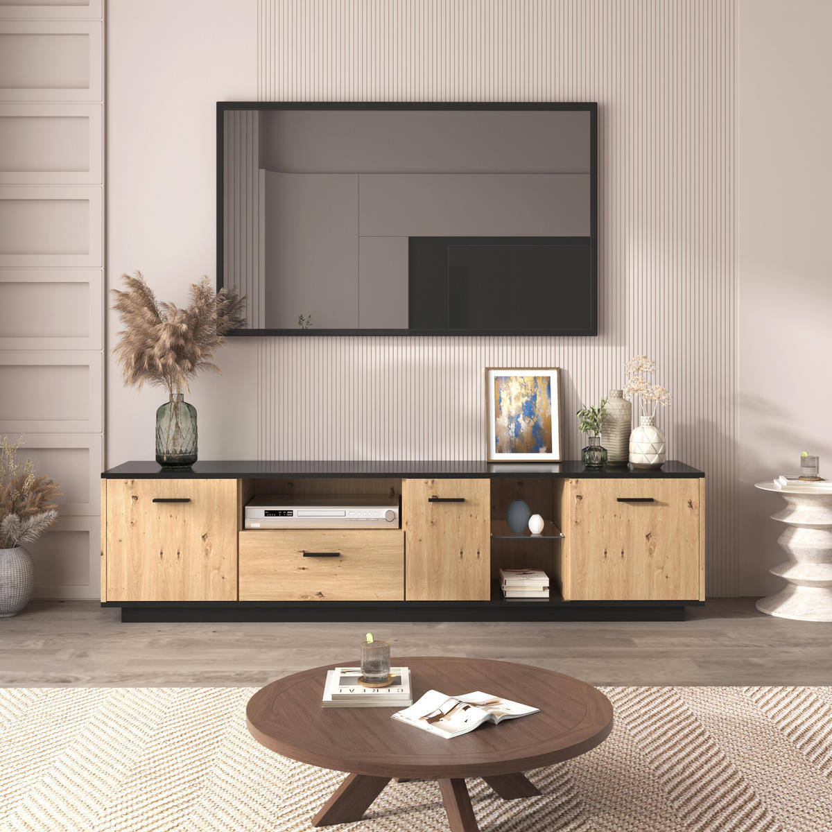 TV-SCHRANK Braun 180/40/45 cm - Braun, Glas/Holzwerkstoff (40/45/180cm) - Urban Meuble