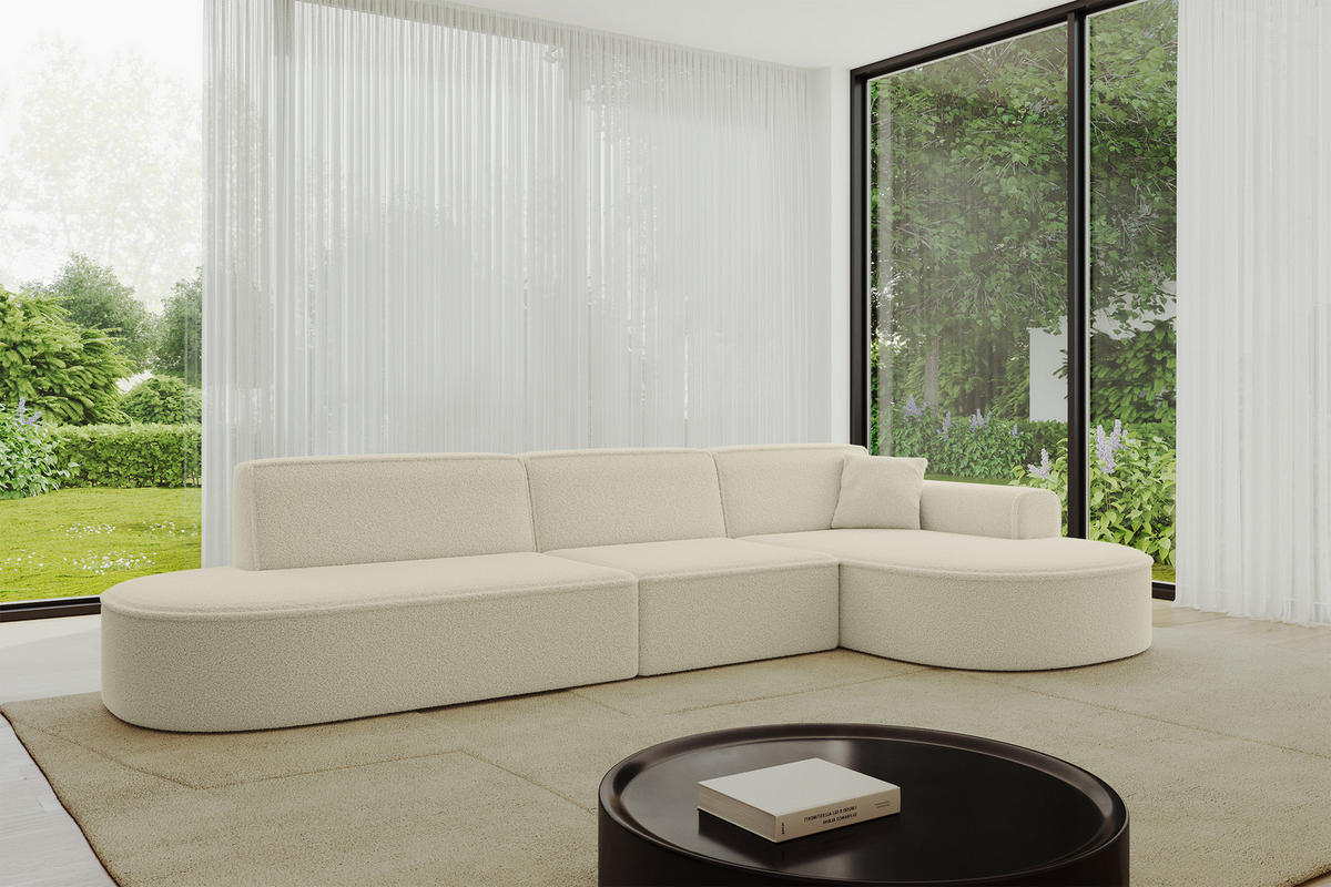 ECKSOFA Ottomane Rechts MARI-L2 - 328x171x79 cm Beige Bouclé - Beige/Schwarz, Holzwerkstoff/Kunststoff (171/328cm) - ALTDECOR