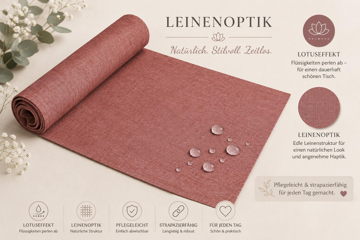 TISCHLÄUFER 40/100 cm Altrosa Leinenoptik - Altrosa, Textil (40/100cm) - TiborTex