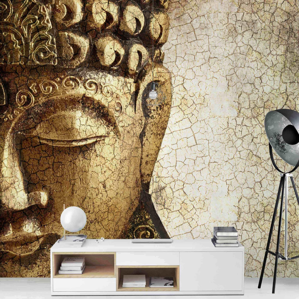 FOTOTAPETE Vintage Buddha 288/288 cm - Goldfarben, Papier (288/288cm) - Bilderwelten