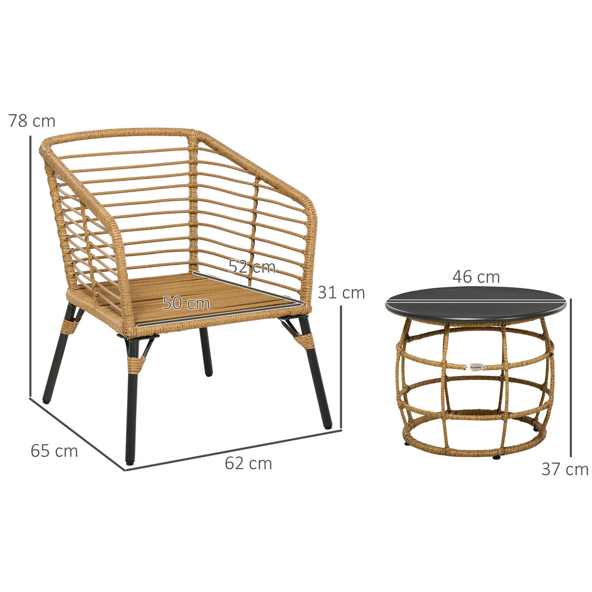 GARTENMÖBEL Set, Stahl, Sand+Dunkelgrau - Sandfarben/Dunkelgrau, Metall - Outsunny