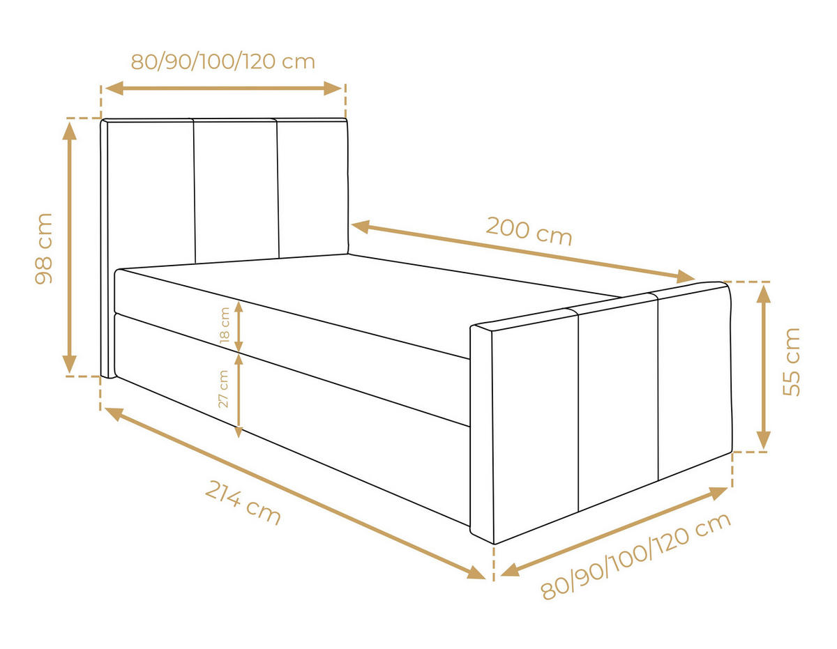 BOXBETT LEVENTE 80x200 cm mit Bettkasten und Matratze - Beige - Beige/Schwarz, Holz/Holzwerkstoff (80/200cm) - AX Living