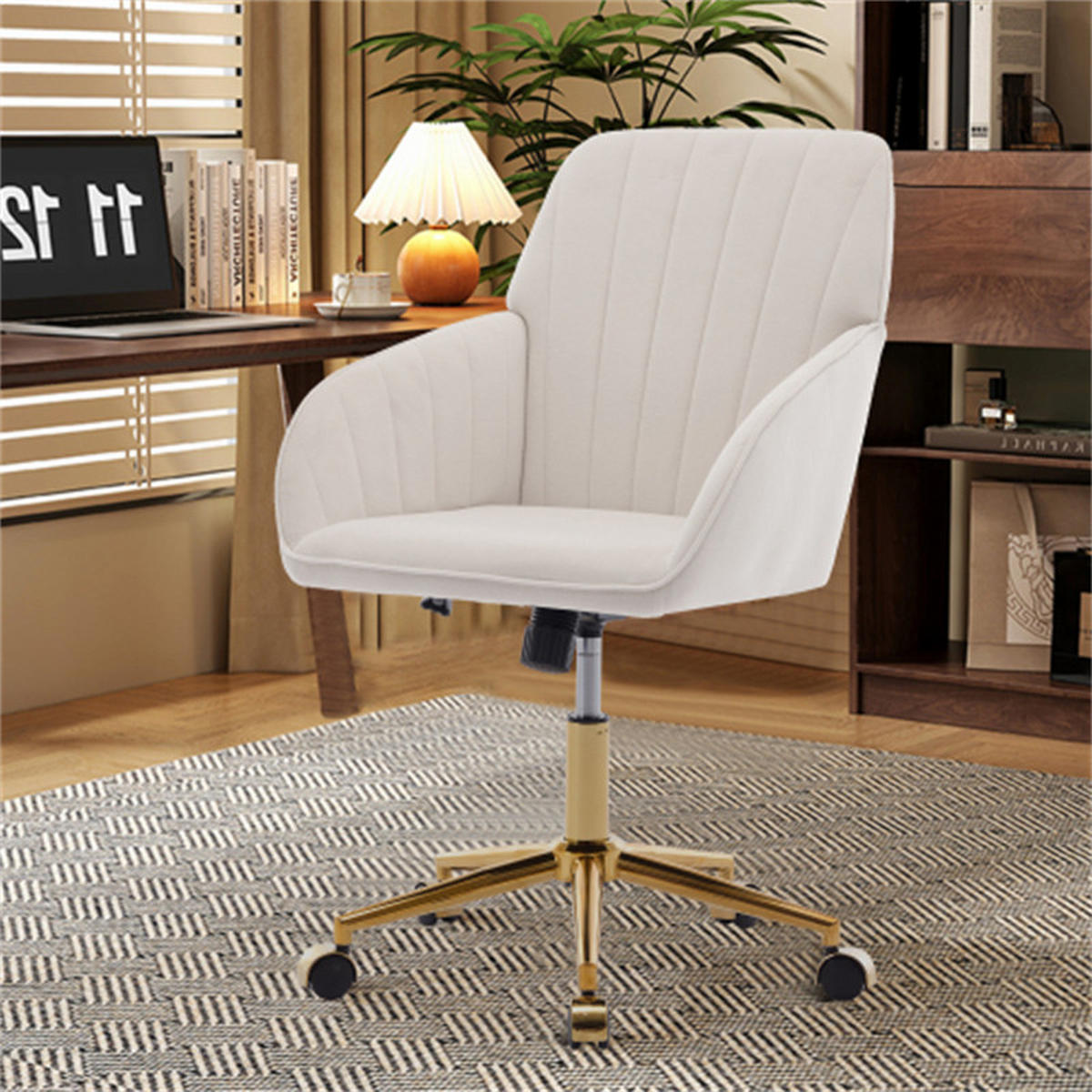 DREHSTUHL Ergonomisch Weiß, höhenverstellbar & drehbar, Metall-Samt-Bezug, 62 x 60 x 97 cm - Weiß, Metall (62/97/60cm) - Albatros