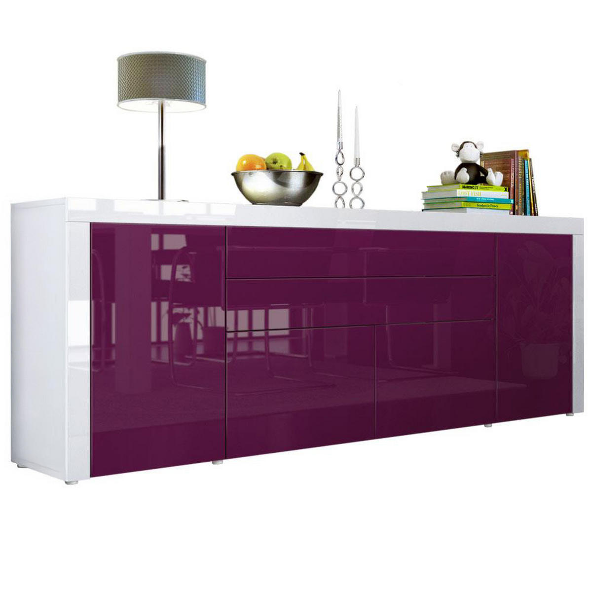 SIDEBOARD La Paz Brombeer Hochglanz / Weiß Hochglanz - Brombeere, Holzwerkstoff (200/72/35cm) - Vladon