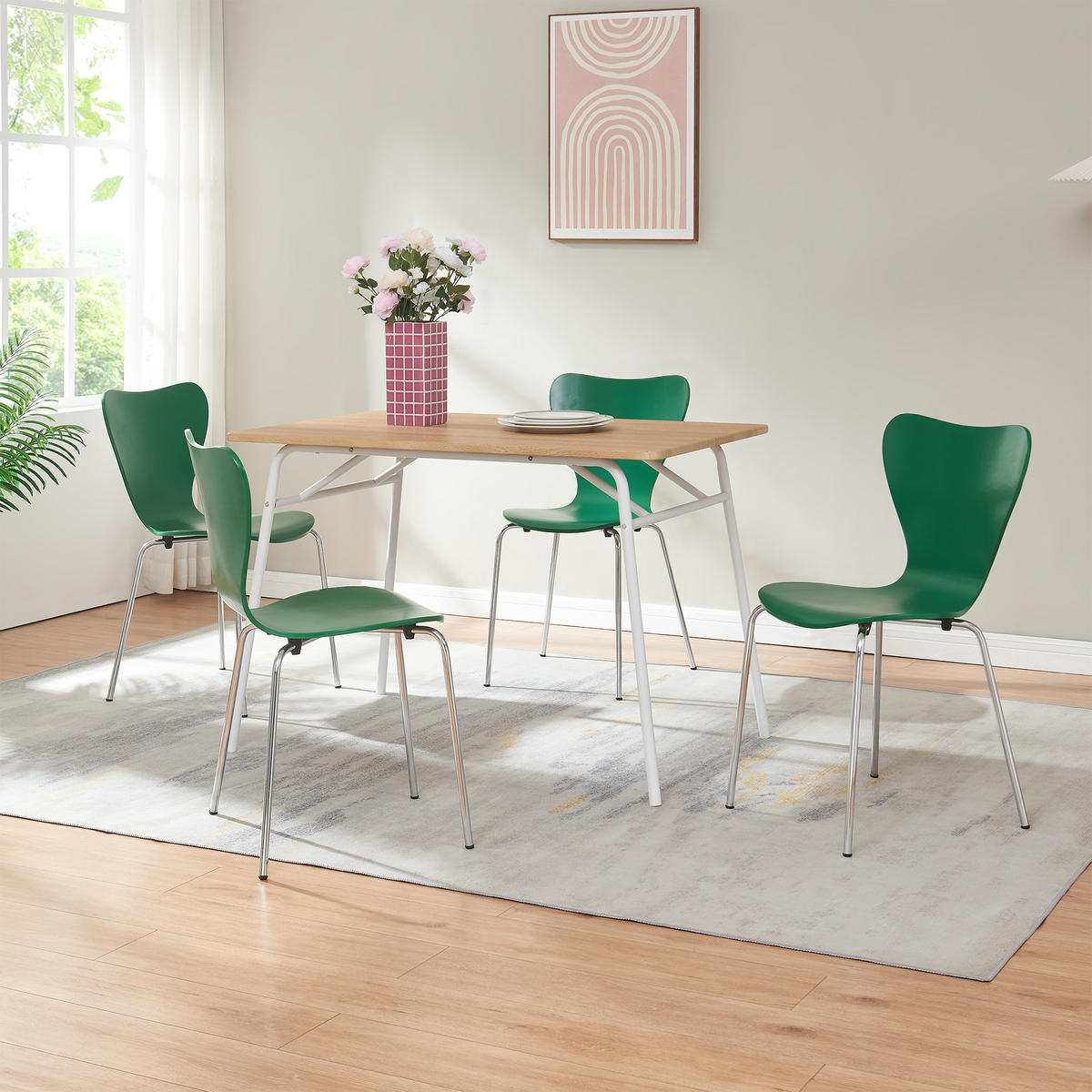 ESSZIMMERSTUHL-SET 4 TLG. Essunga - Chromfarben/Grün, Holz/Metall (48/80/45.5cm) - [en.casa]