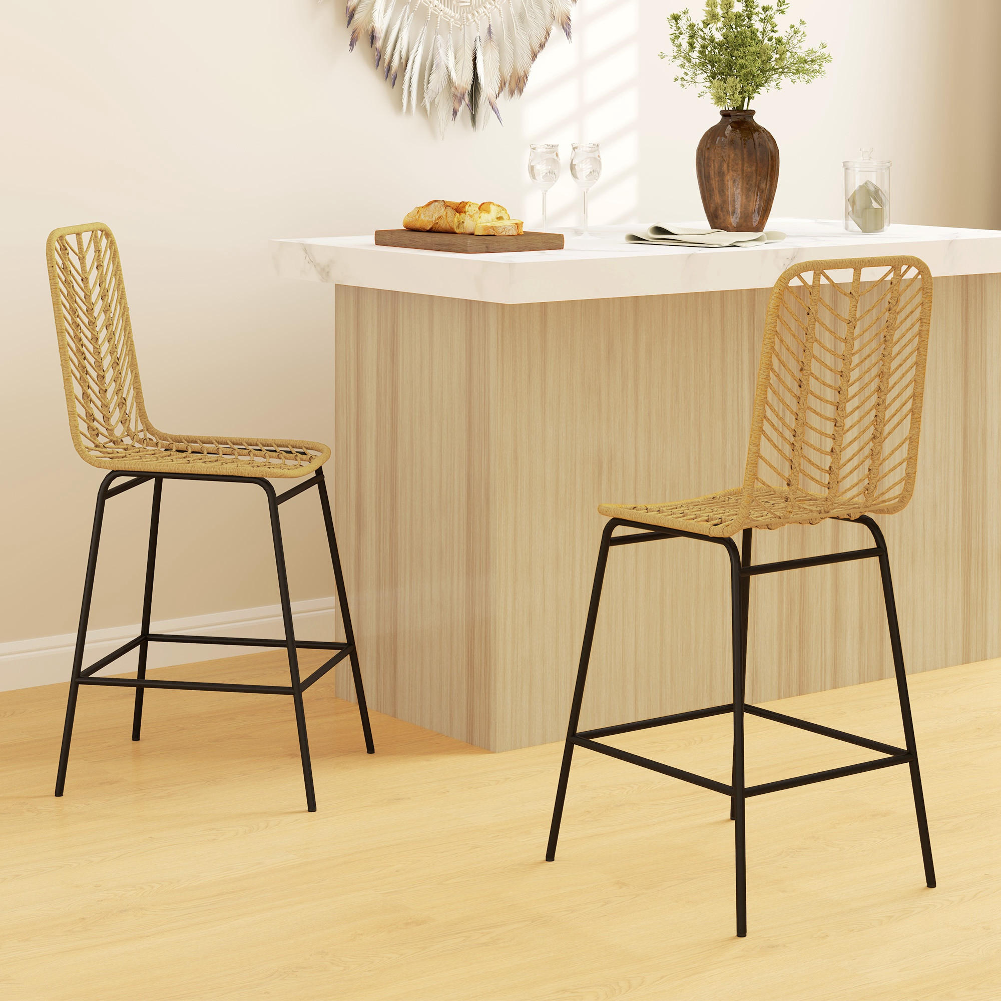 Thumbnail - Homcom Barhocker, Gelb, Kunststoff, 52x102x42.5 cm, Esszimmer, Barmöbel, Barhocker
