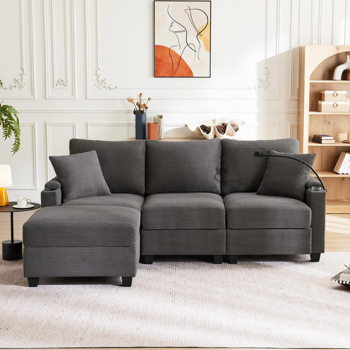 SOFA Modernes 3-Sitzer mit Stoffbezug, Grau – Komfortabel, stilvoll, langlebig, 220 x 90 x 85 cm - Grau, Holzwerkstoff/Textil (213.5/139cm) - Urban Meuble