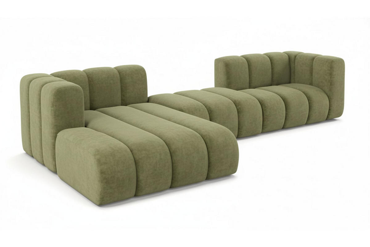 ECKSOFA L-Form Grand L 319 cm, Veloursstoff Salvador, Olive, Links - Olivgrün, Holz (319/179cm) - Kaiser Möbel