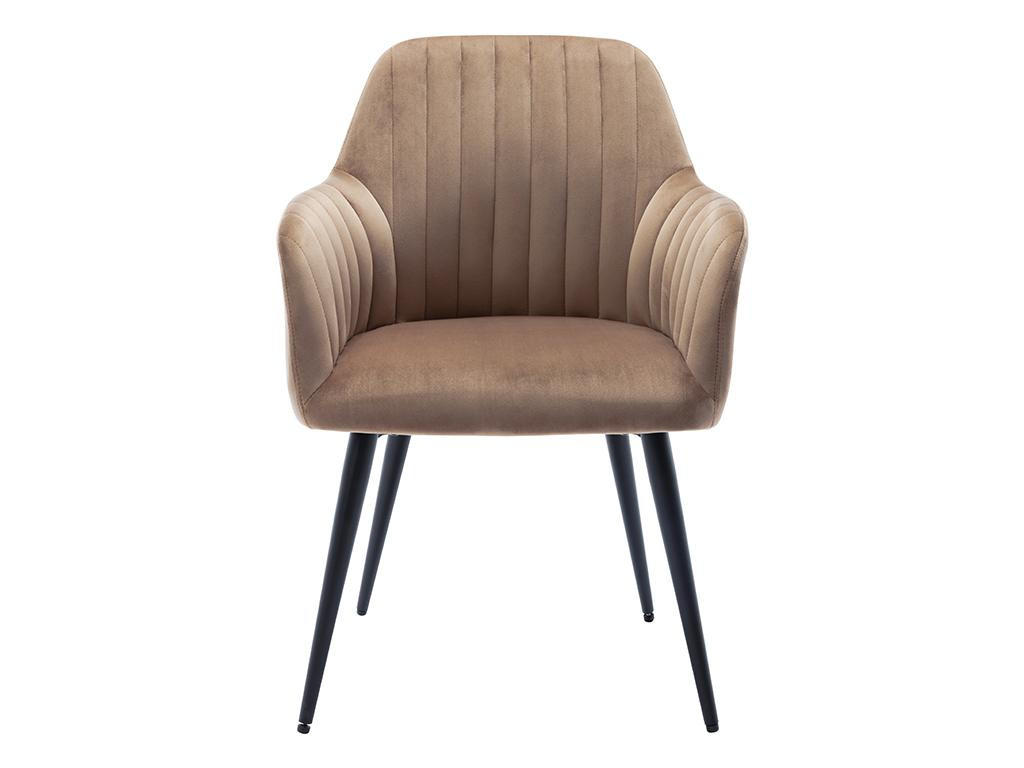 STUHL mit Armlehnen 2er-Set - Samt & Metall Schwarz - Beige - ELEANA - Beige, Textil (59/82/58cm) - Vente-Unique