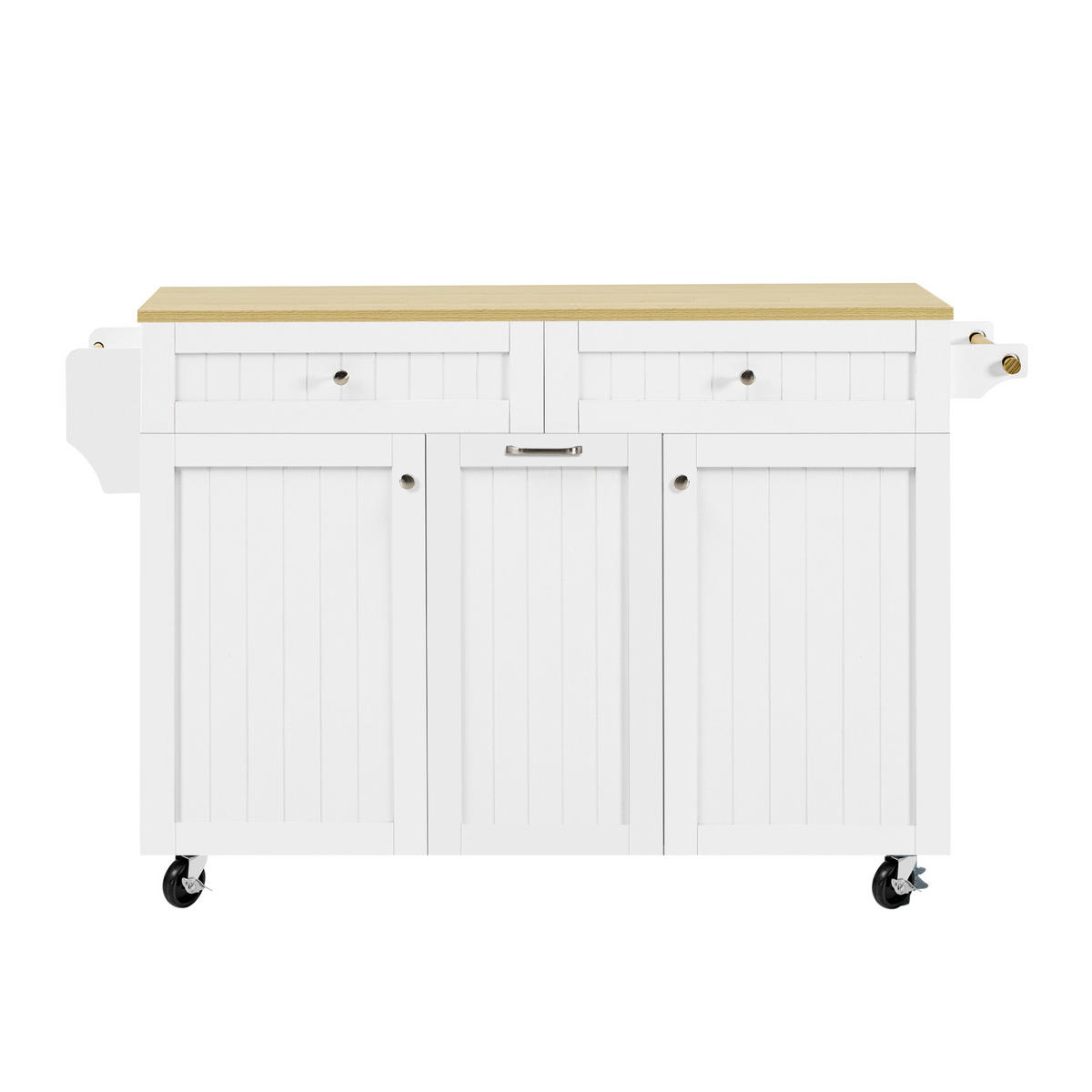 KÜCHENINSEL 140/40-70/92 cm mit ausziehbarer Klappplatte, Rollen und MDF-Korpus, Weiß/Natur - Weiß, Holzwerkstoff (140/92/70cm) - Redom