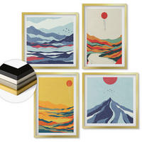 WANDBILDER 4er Set - 50x50 cm & 40x60 cm Goldrahmen - Farbenfrohe abstrakte Flussberge - Goldfarben, Kunststoff (50/50cm) - ArtPrintCave