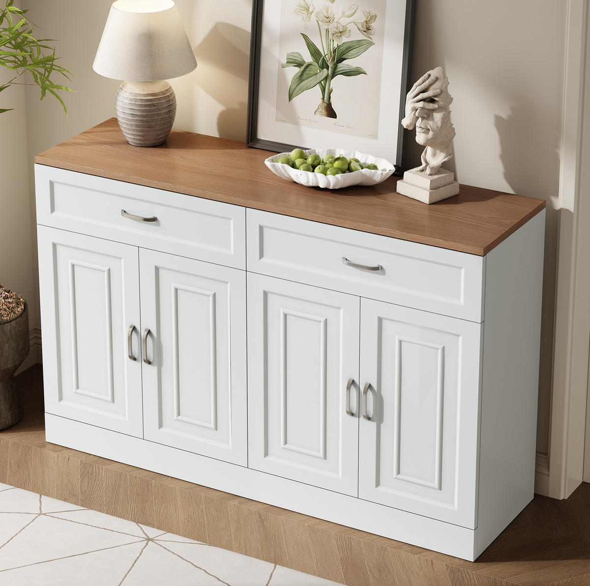 SIDEBOARD z dřevotřísky, 120/35/80,5 cm, bílá a v dekoru dřeva - bílá, kompozitní dřevo (120/80.5/35cm) - Modenvie