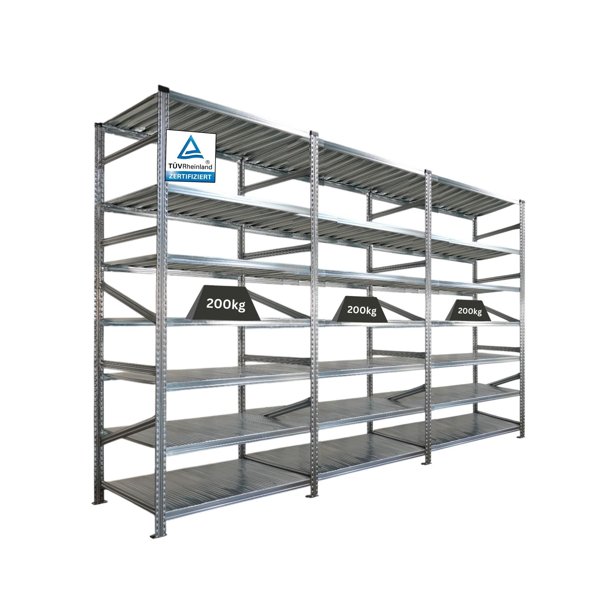 FACHBODENREGAL Proximo 250x360x60cm 7 Ebenen Beidseitig nutzbar Verzinkt - Silberfarben, Metall (360/250/60cm) - PROREGAL