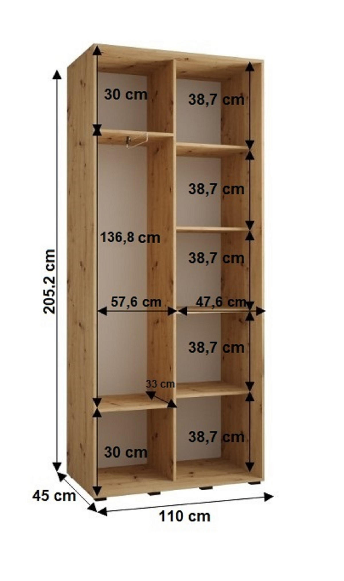 SCHWEBETÜRENSCHRANK 205,2/120/45 2-türig - Schwarz/Weiß, Holz/Metall (120/205.2/45cm) - Abiks Möbel