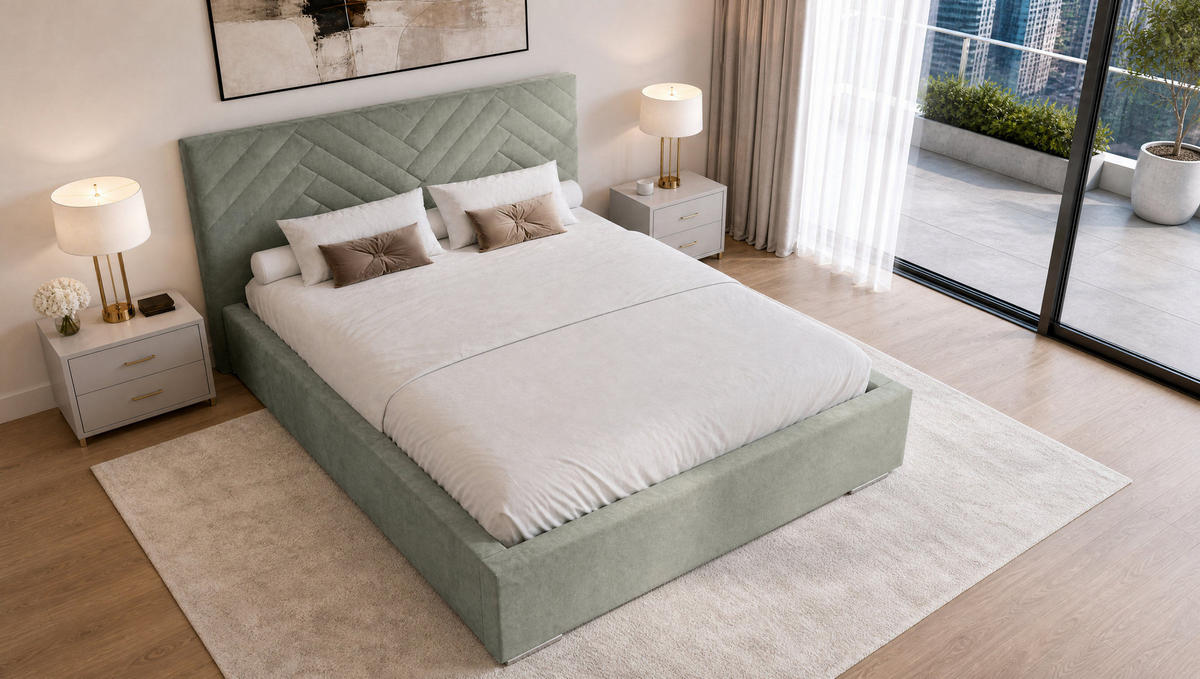 POLSTERBETT 140x200 cm AURA, Doppelbett mit Bettkasten und Lattenrost aus Holz, Velourstoff: Grau - Grau, Holz/Textil (140/200cm) - Marpur