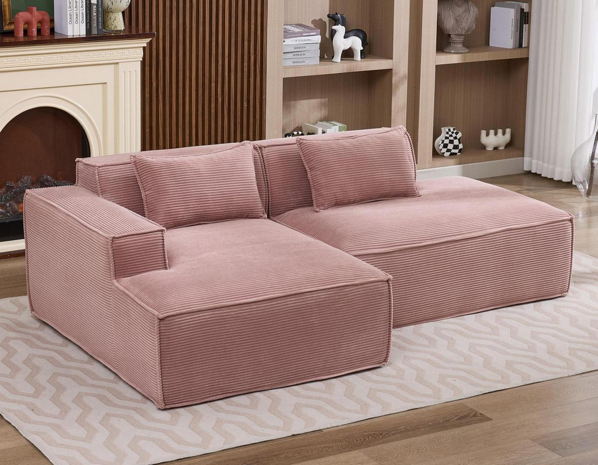 ECKSCHLAFSOFA L-/U-/2-er Sofa mit Schlaffunktion,Modulsofa,Cord,Rosa - Rosa, Textil (129/233cm) - LVHOM