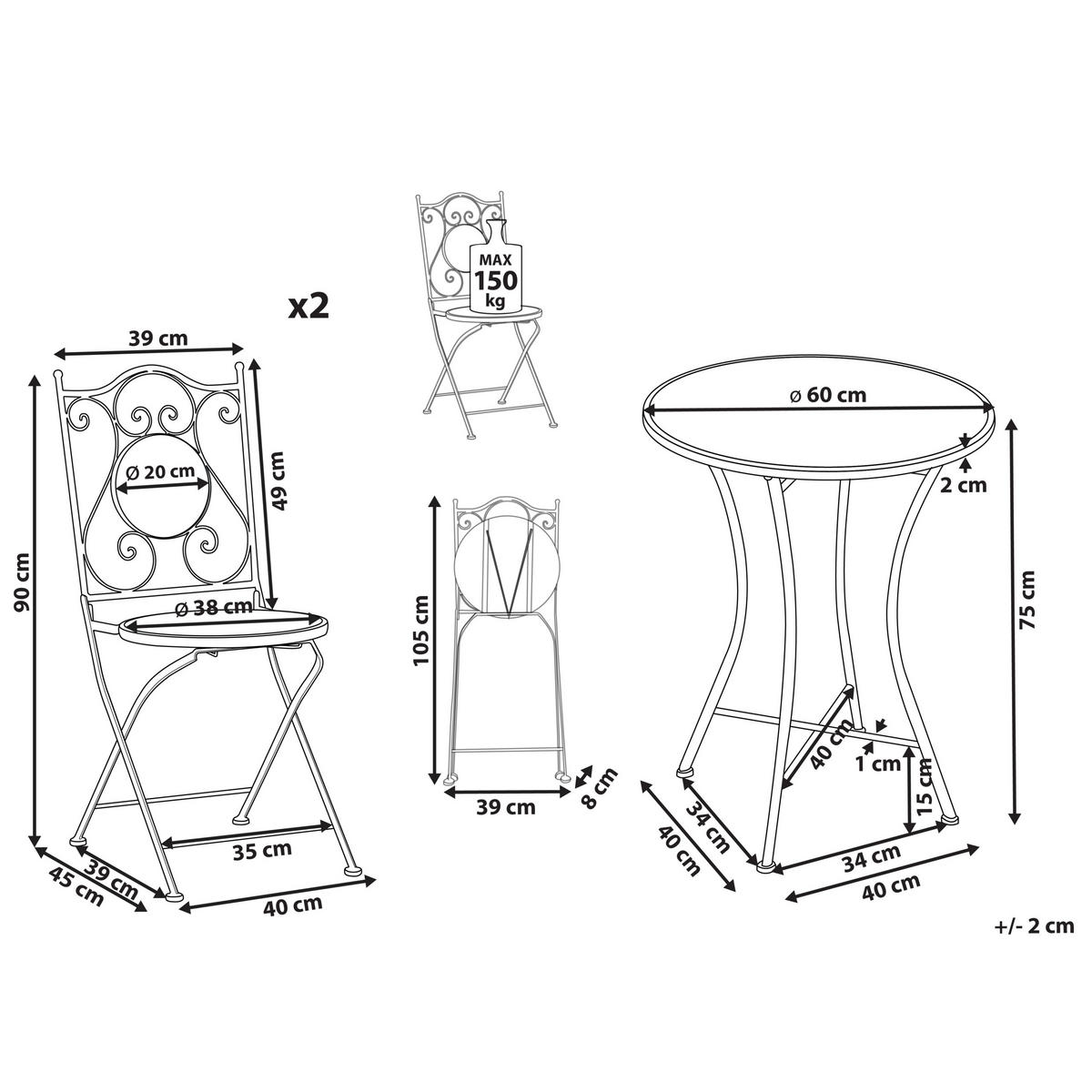 BISTRO-SET Schwarz Comiso - Schwarz/Weiß, Metall - Beliani