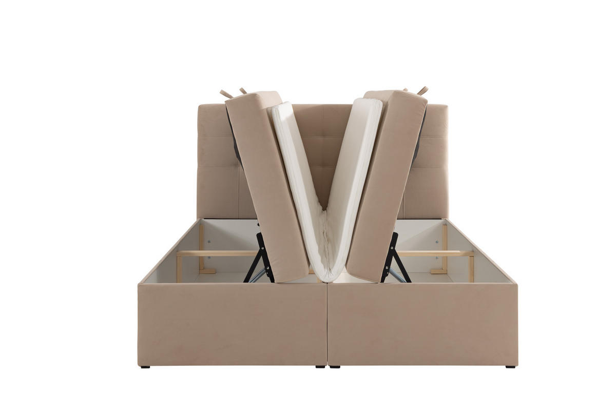 BOXBETT VELLIS mit Topper und Bettkasten, Beige, 200x200 cm - Beige, Textil (200/200cm) - KS Home Concept