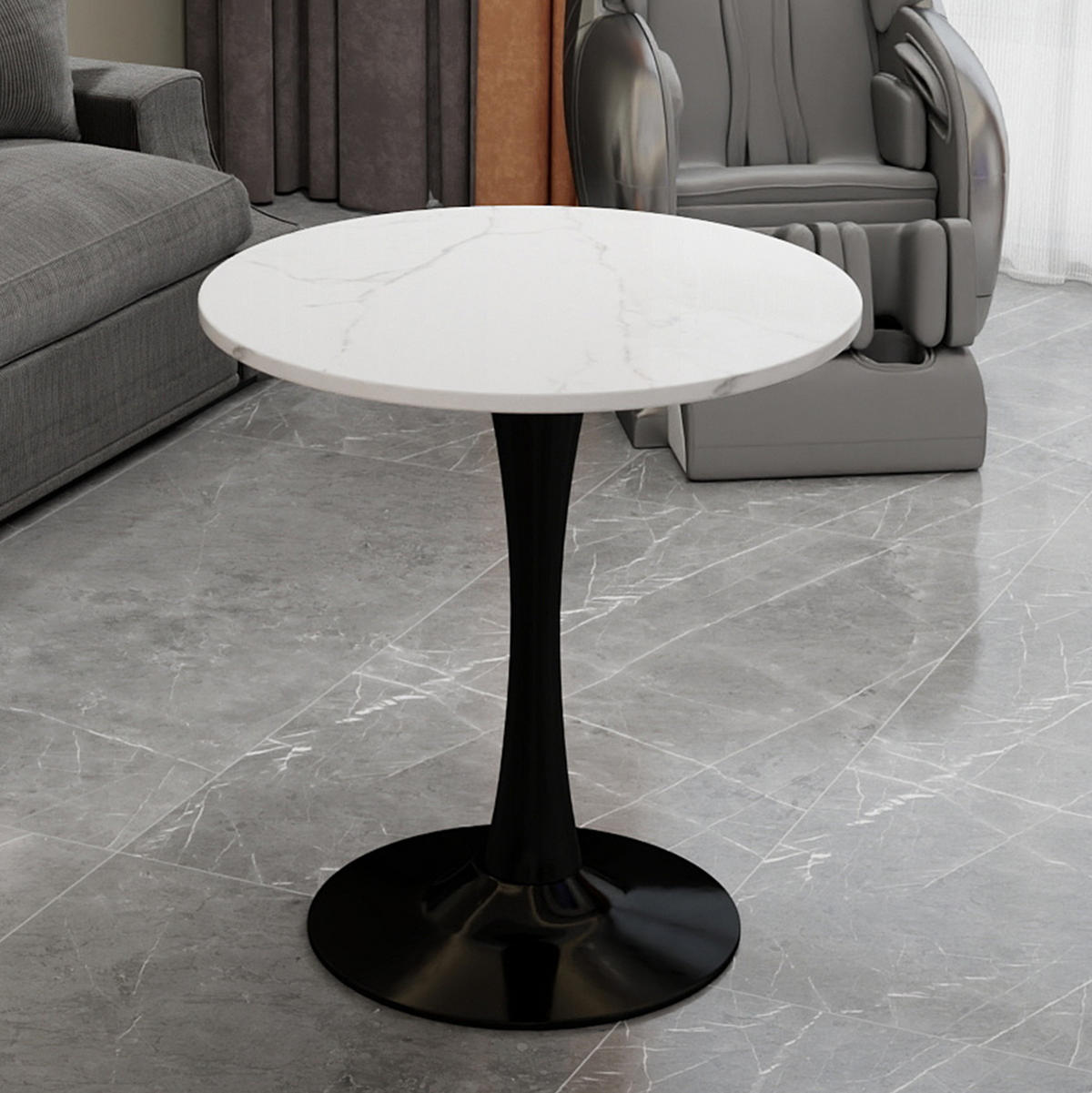 COUCHTISCH rund 70 cm schwarz/weiß aus Kunstmarmor mit minimalistischer Form - Weiß, Stein (70/70/72cm) - OKMYHOME