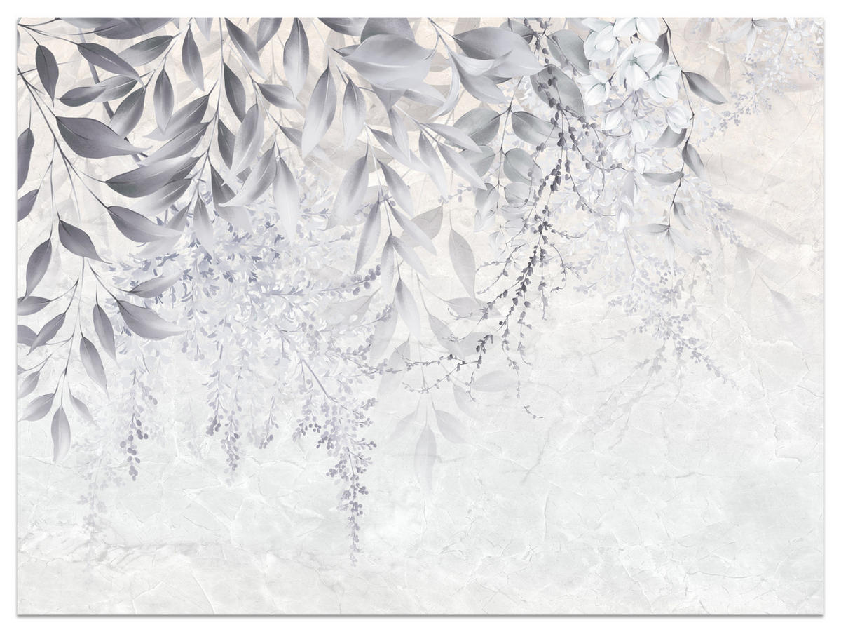 FOTOTAPETE für Schlafzimmer Subtile Rankenblätter Grau 250x175 - Weiß/Grau, Papier (250/175cm) - Muralo