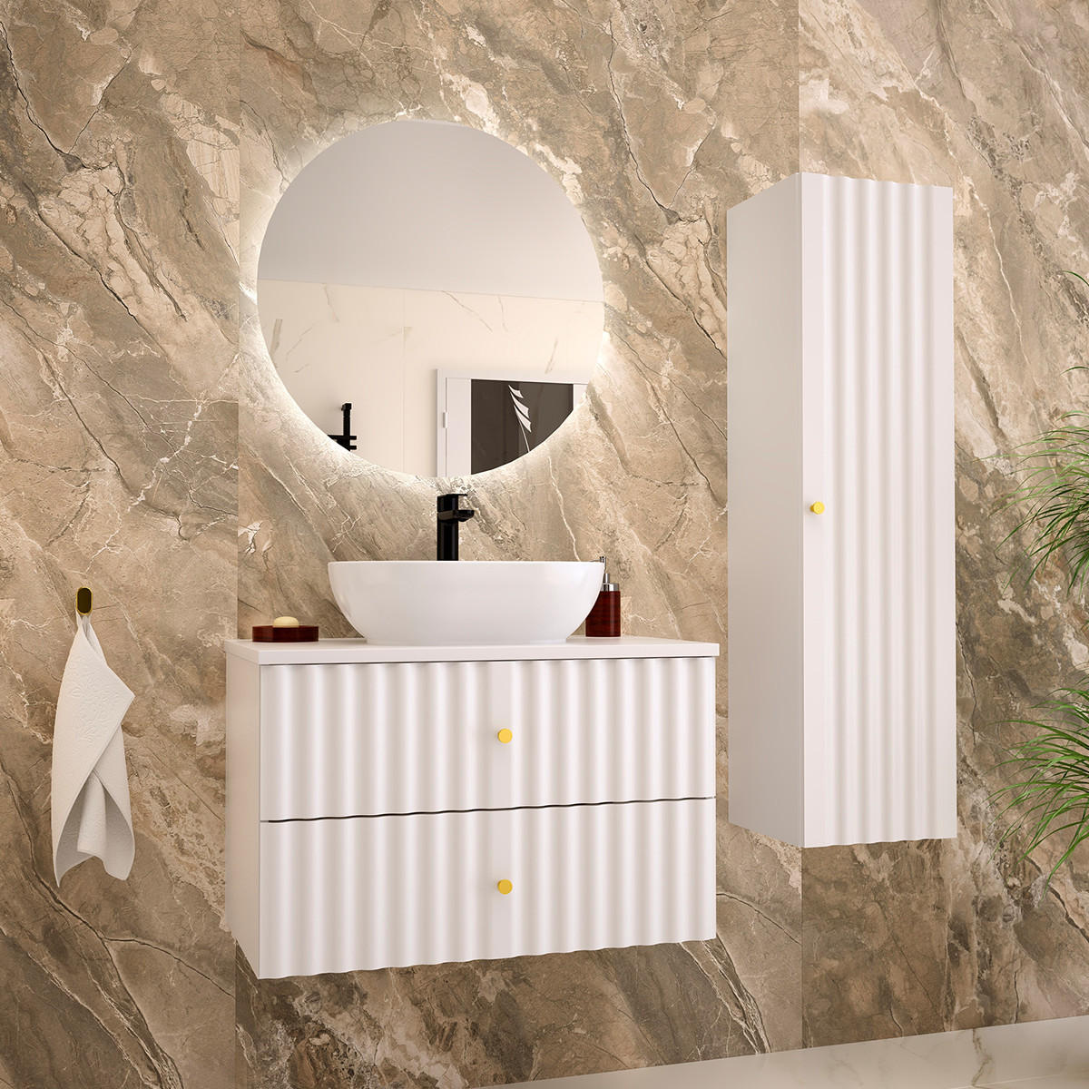 BADMÖBEL Izae 2er-Set Weiß - Weiß, Holzwerkstoff (80.6/52.2/46.5cm) - Petits-meubles