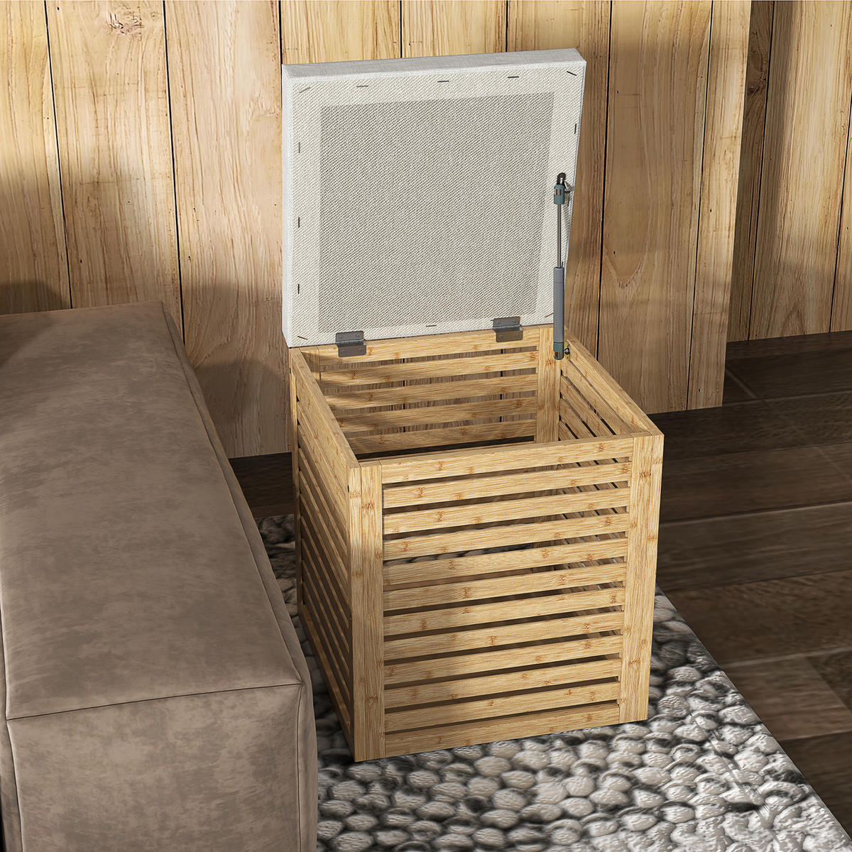 HOCKER DE-16400 mit Bambusrahmen und Lamellendesign Natur - Naturfarben, Naturmaterialien (40/47/40cm) - ComfortXL