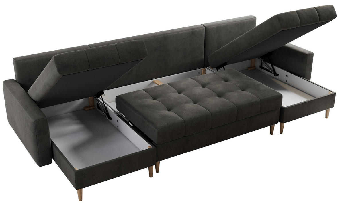 WOHNLANDSCHAFT Colin U Velvet Dunkelgrau - Dunkelgrau/Braun, Holz/Textil (290/75/140cm) - MKS
