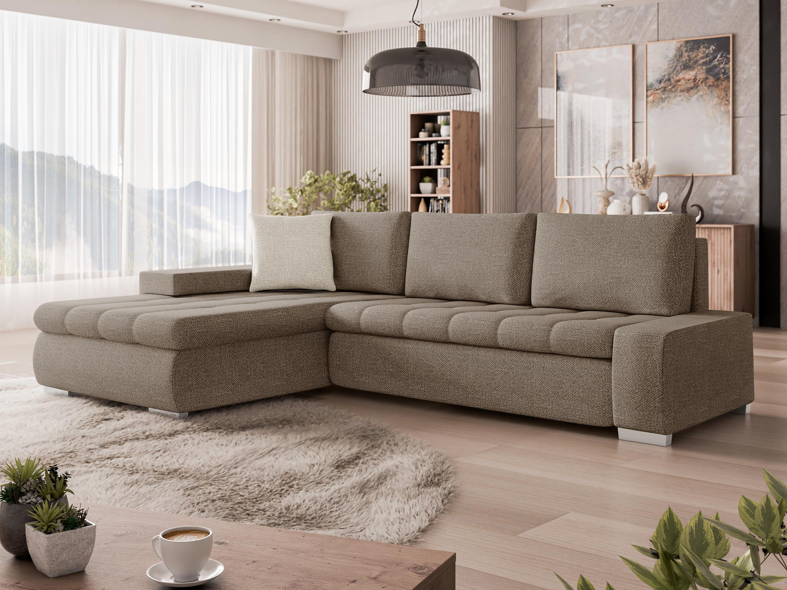 ECKSOFA Orkan Mini Premium - Hellbraun, Holz/Textil (265/185cm) - MIRJAN24
