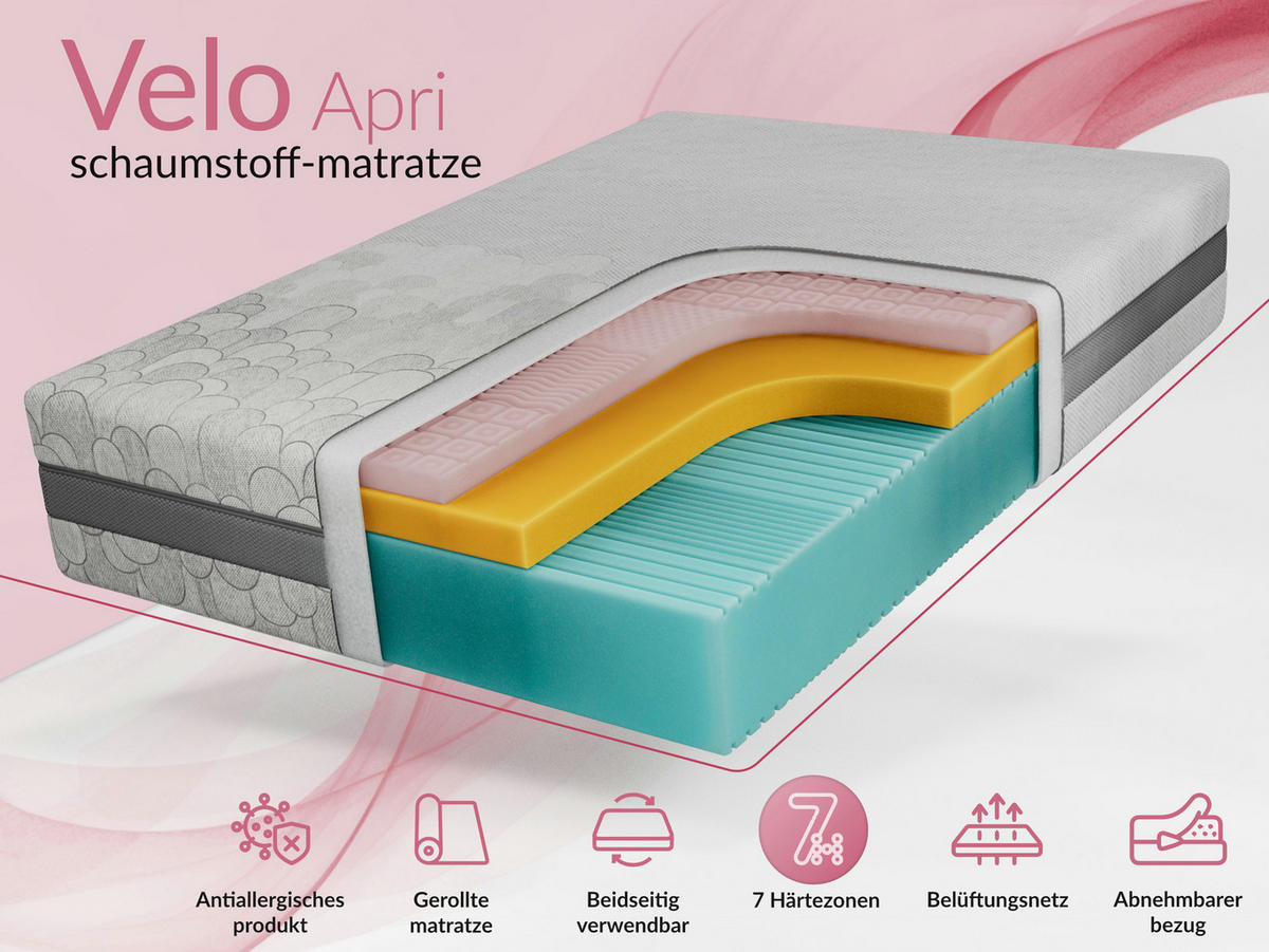 VISCOMATRATZE VELO - 200/200 - H2 - Apri - Hellgrau, Textil (200/200cm) - MKS